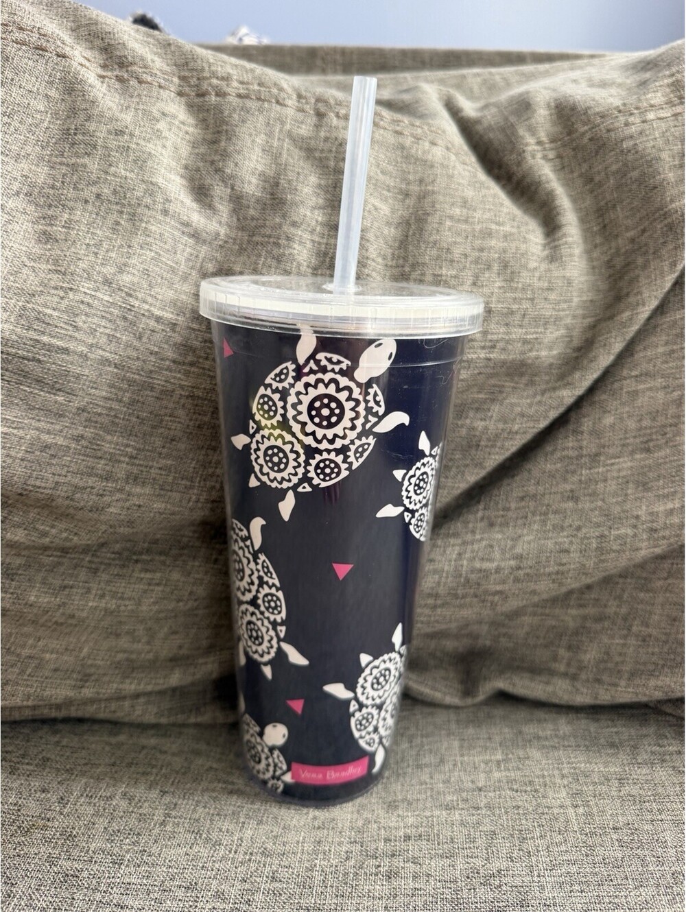 Vera Bradley 24oz Double Wall Tumbler In Navy Marine Turtles With Lid & Straw